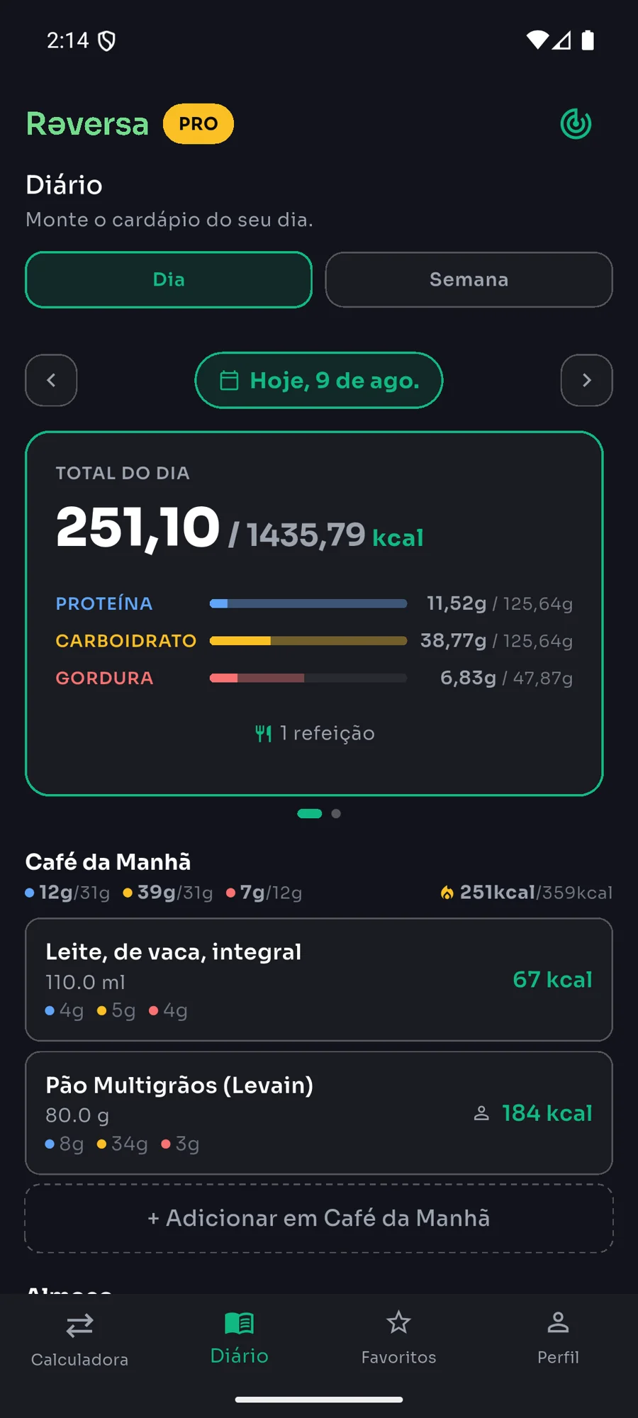 Diário do dia com macros