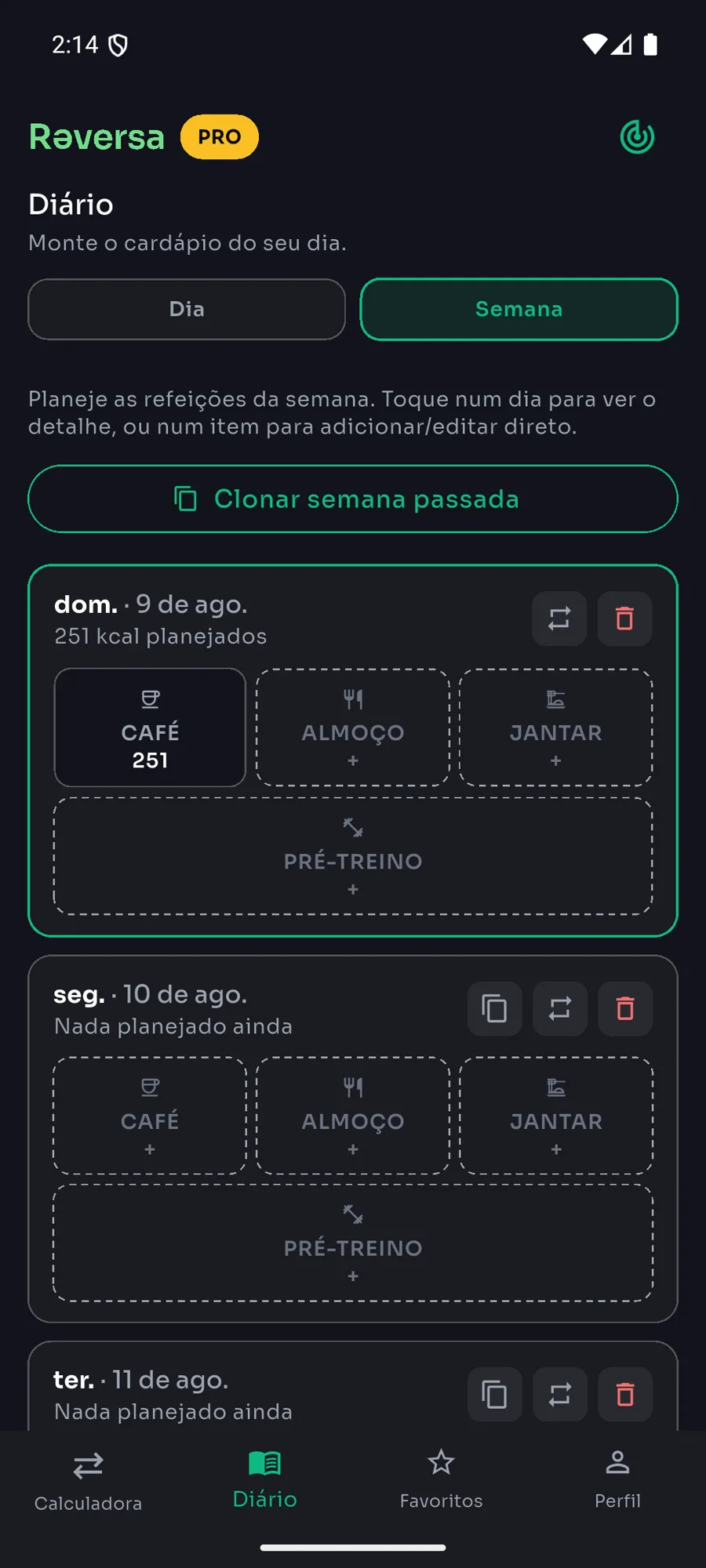 Planejamento da semana